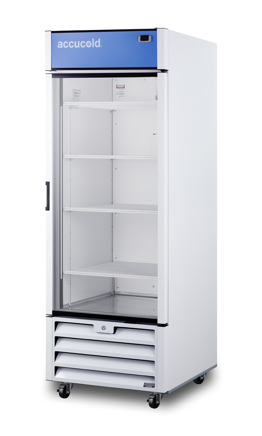 21.34 cu.ft. commercial beverage center with self-closing glass door, front lock, and white cabinet
